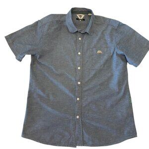 Vissla Short Sleeve Button Down Shirt Large  Chambray Heather Cotton Surf Casual